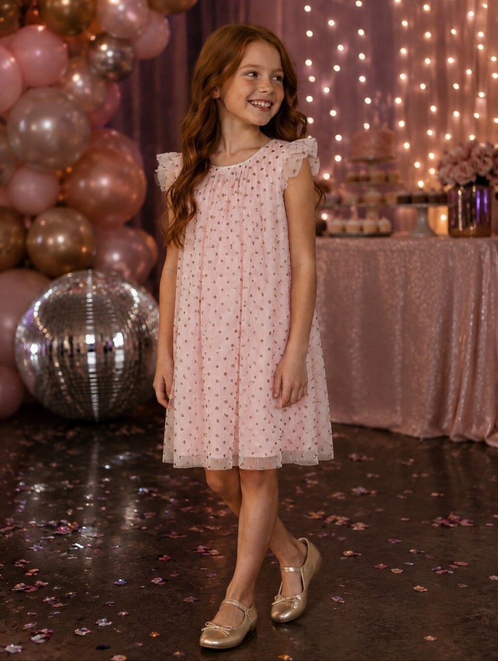 H&M Girls Pink Gold Glitter Tulle Party Dress Size 9-10Y 140 Fairy Holiday